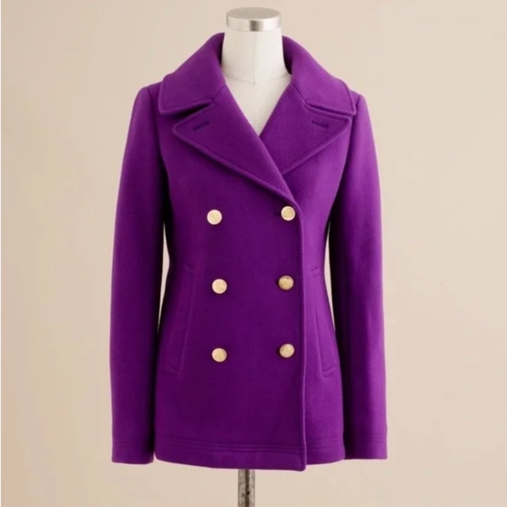 J.Crew Majesty Peacoat in Stadium Cloth. Sz 0 Purple, very good